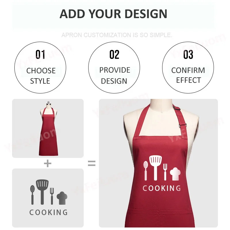 100% Cotton Logo Custom Kitchen Apron Waterproof Waitress Server Apron For Hair Stylist Restaurant Chef Gift Personalized Design