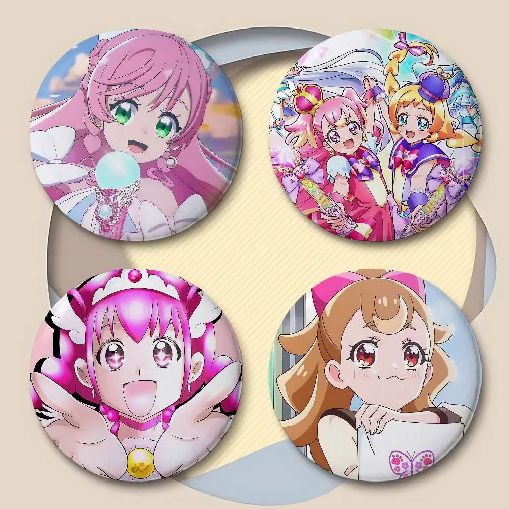 Anime S-Smile PreCure Badges Peripheral Lapel Pins Tinplate Round Brooch For Shoulder Bag Accessories Souvenir Gifts