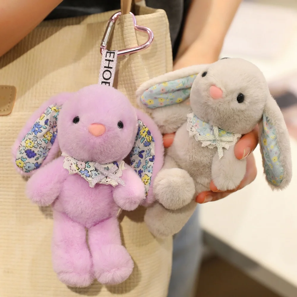 

Lovely Flower Bowknot Plush Rabbit Keychain Soft Floral Ears Bunny Stuffed Dolls Backpack Pendant Birthday Gift