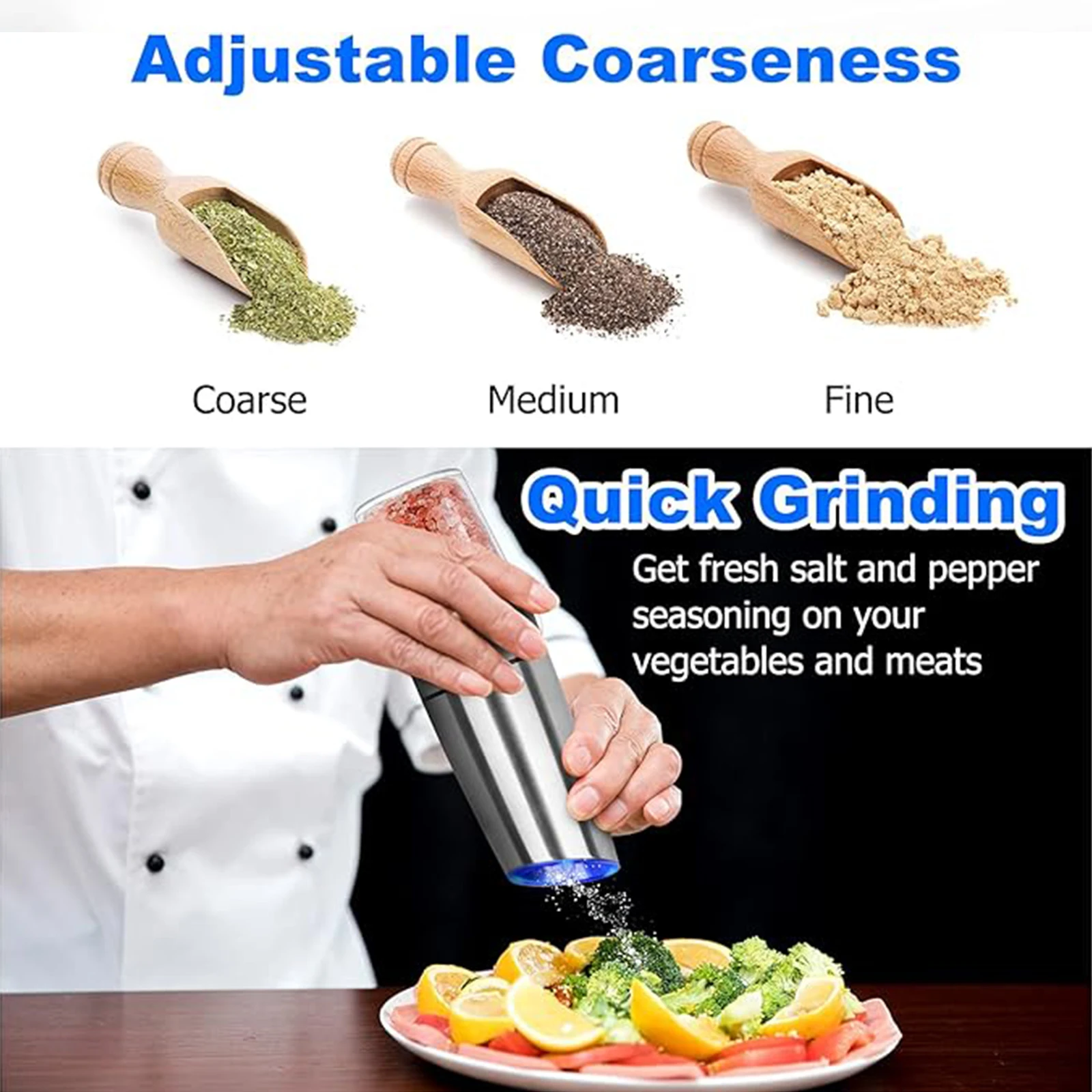 1pc/2pcs, Gravity Electric Salt And Pepper Grinder - Salt & Pepper Mill Sets With LED Light, One Hand Automatic Operation, Adjus - Image 5