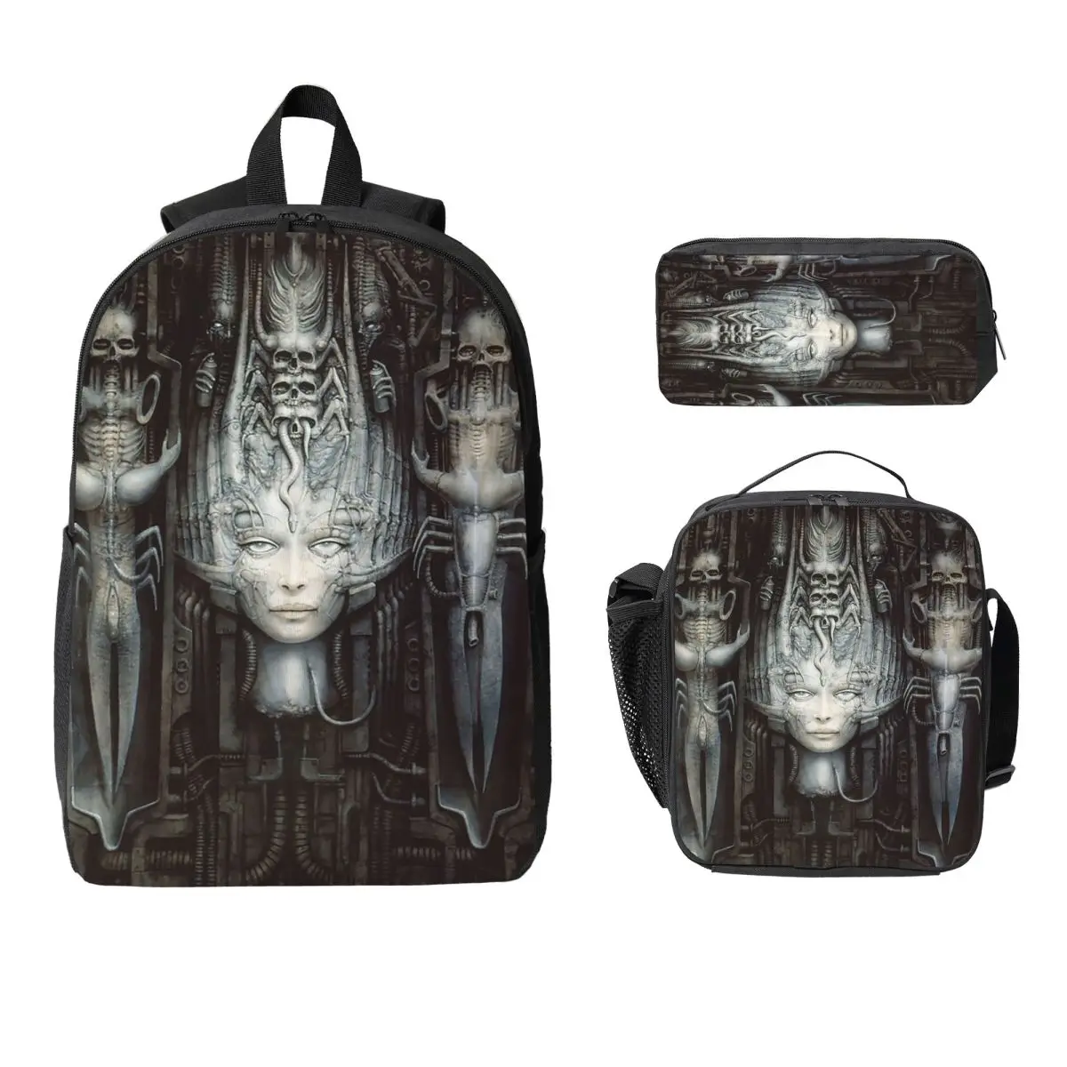 

Hr Giger - Li - Painting Backpack Student Boy Girl BookBag School Bag Computer Shoulder Bags 3ps Insulated Lunch Bag Pencil Case