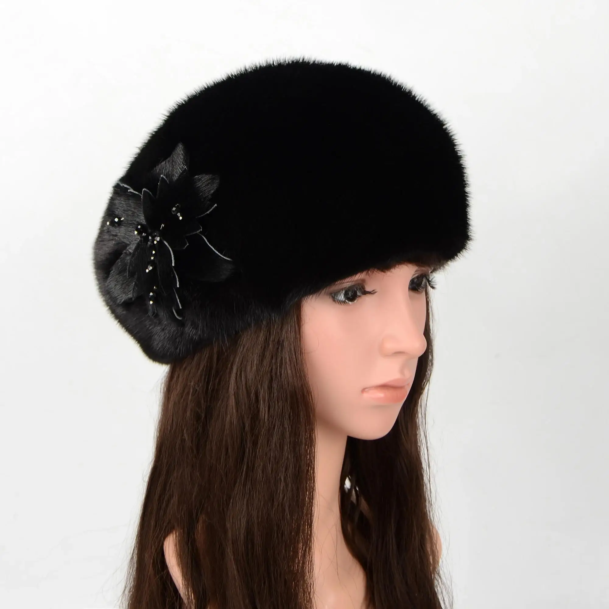 

New whole mink fur Lady hat elegant female Women Natural mink Fur Caps Winter Thick Warm Ears Fashion Bomber Outdoor Earwarmer
