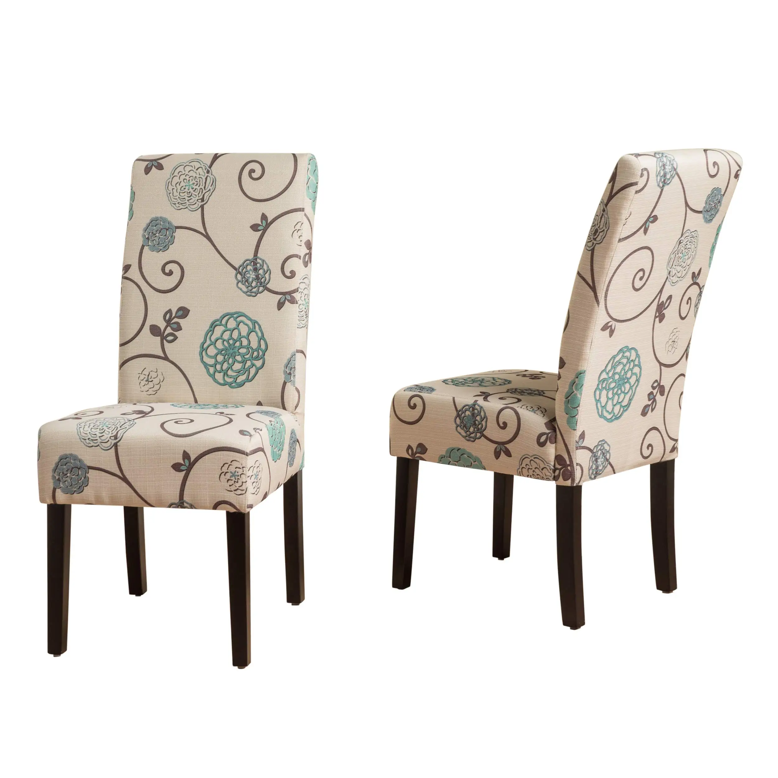 

2pcs Fabric Dining Chairs Contemporary Floral Pattern Rubberwood Legs