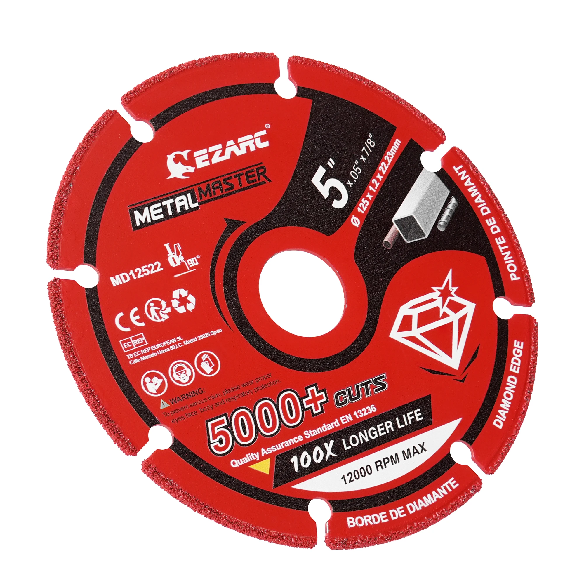 EZARC 125mm x 22.23mm Diamond Cutting Disc for Metal, 1PC 5-Inch Cut Off Wheel with 5000+ Cuts on Rebar, Steel, Iron and INOX