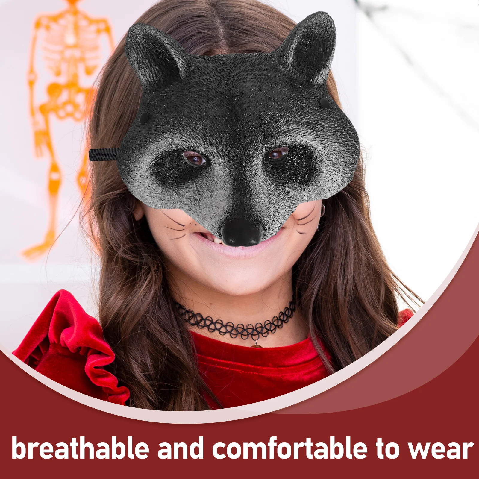 قناع الراكون للهالوين على الطراز الياباني، قناع وجه حيوان واقعي قابل للتنفس من إسفنج البولي يوريثان للحفلات التنكرية #4