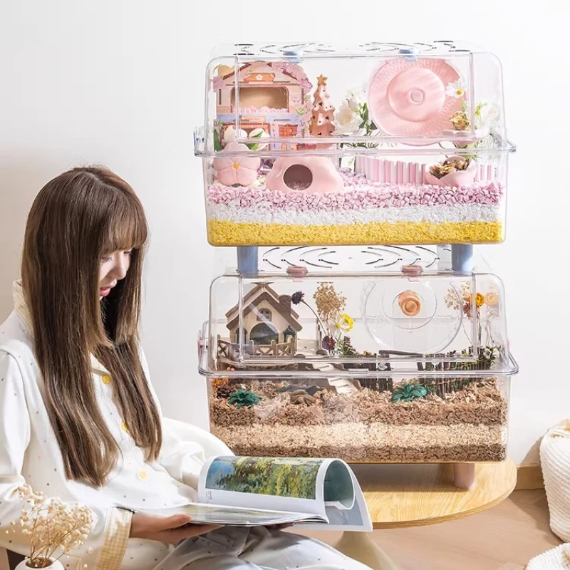 Acrylic Hamster Cage, Thickened Large Habitat with Ventilation for Rats Mice, Stackable Small Pet Home, Durable Enclosure