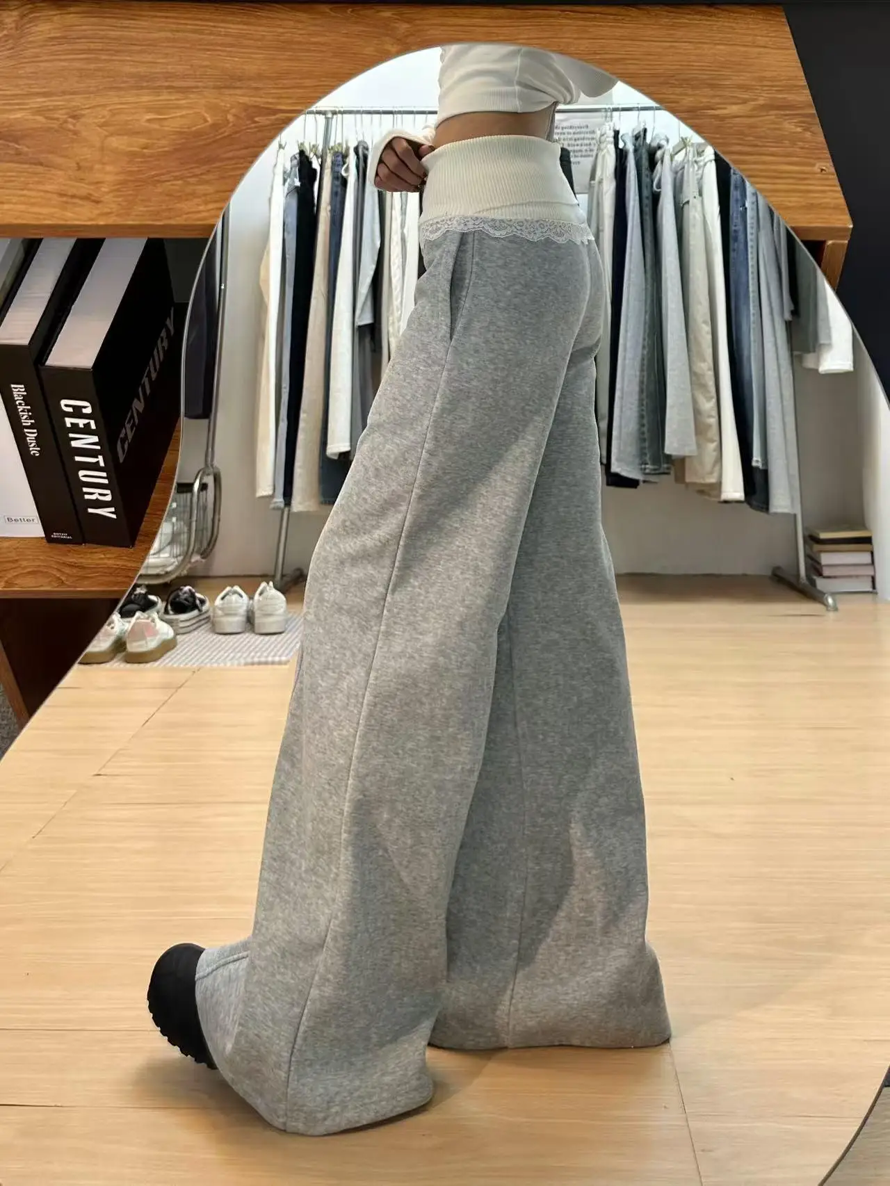 Women's Sport Pants, Casual Wide-Leg Pants, Lace Patchwork Y2K Style, 2025