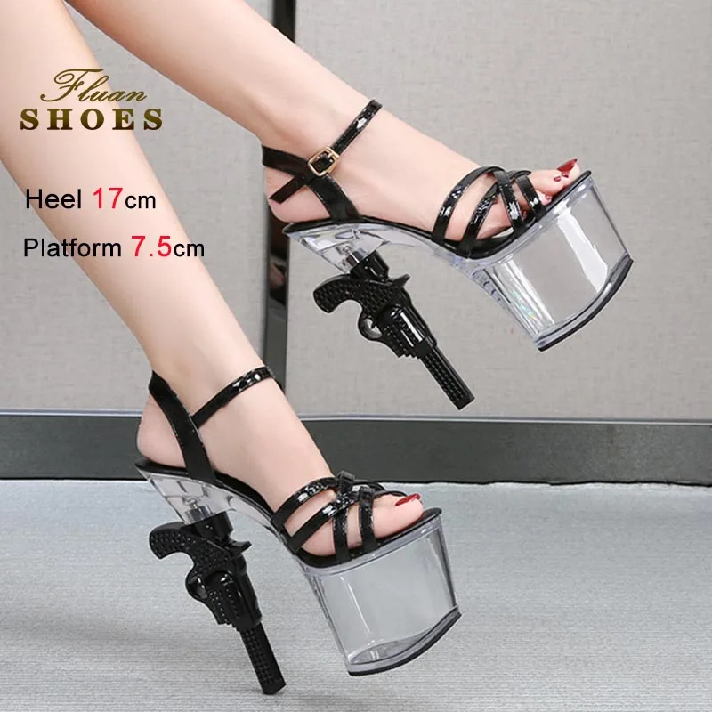 

Strange Style Super High Heels Women Sandals Fashion Clear Crystal Thick Platform Summer Lady Shoes Nightclub High Heels Sandals