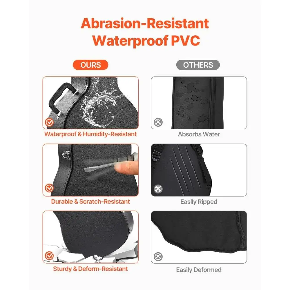 สําหรับกีตาร์อะคูสติก Hard Case พร้อมกุญแจล็อคและที่จับ 43.31 นิ้วการป้องกันที่ทนทานสําหรับกีตาร์อะคูสติก