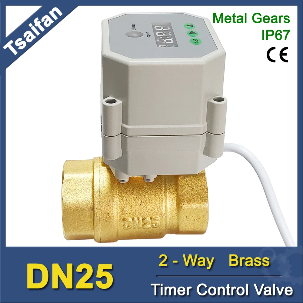Tsai Fan DN25 Electric Valve with Time control Metal Gears, IP67 CE Certified 1'' BSP/NPT Thread AC110V-230V timer control
