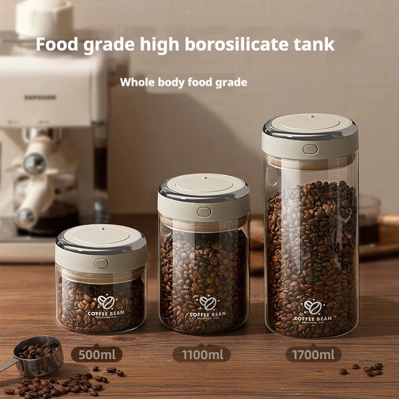 Vacuum Food Grade Coffee Bean Sealed Jar with Date Tracker and Waking Bean Valve Storage Containers for Grain, Snack, Sugar, Tea