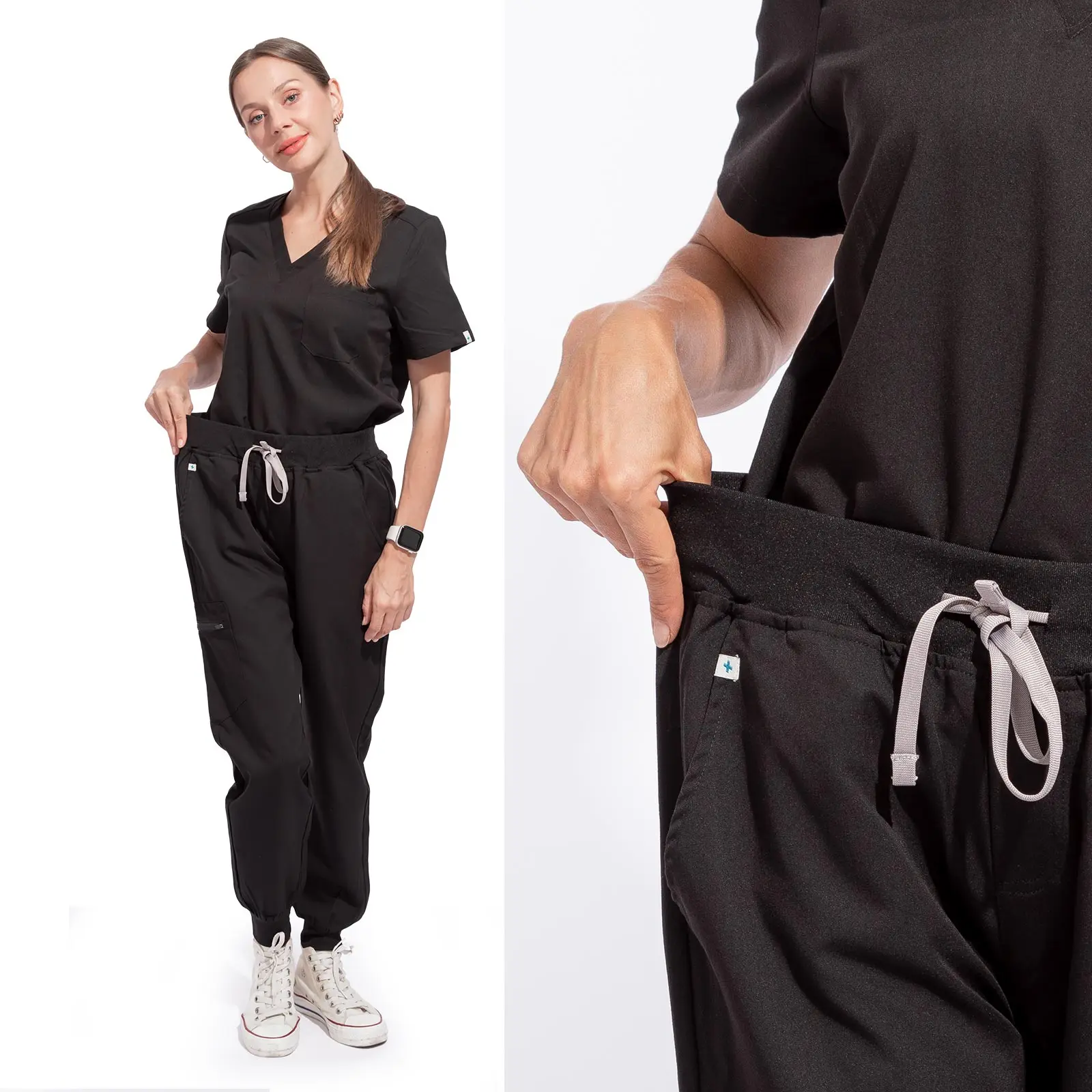 V-Neck Women Nurse Uniform Suit Women Medical Scrubs Top and Pants