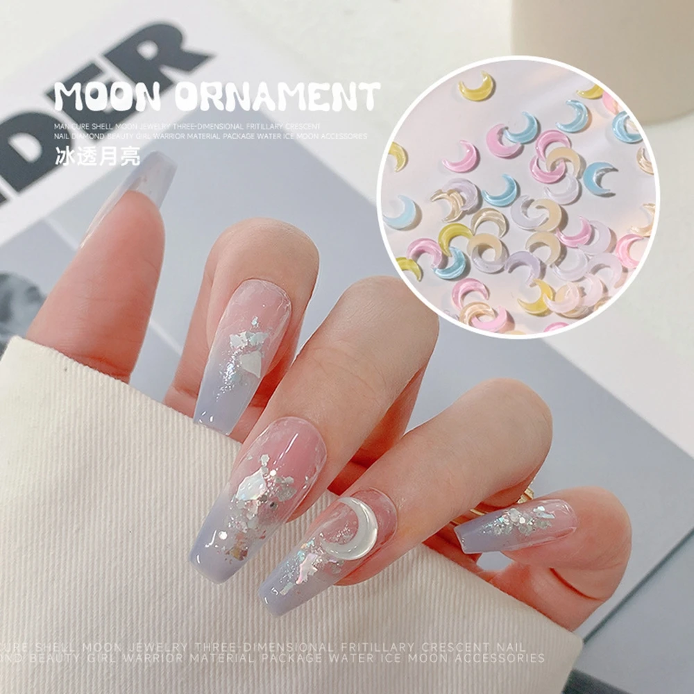 30PCS Clear Glitter Crescent Moon Nails Charms Accessories For 3D Acrylic Nail Art Decoration Manicure Decor Supplies Materials