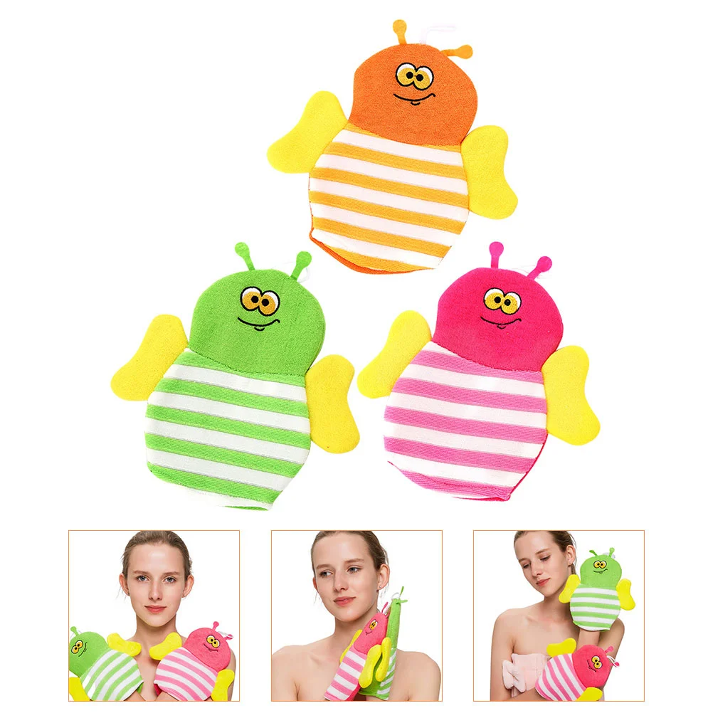 

3 Pcs Children's Bath Gloves Sponges Baby Scrubber Towel Bathroom Polyester Cotton Cushion Newborn Adorable Animals Bathing