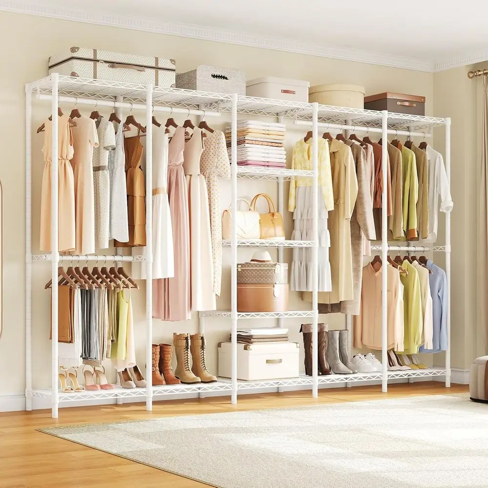 

Extra Large Industrial-Style Portable Closet Organizer with Shelves and Hanging Rods, 88.6 Wide, White, Supports Up to 1300lbs