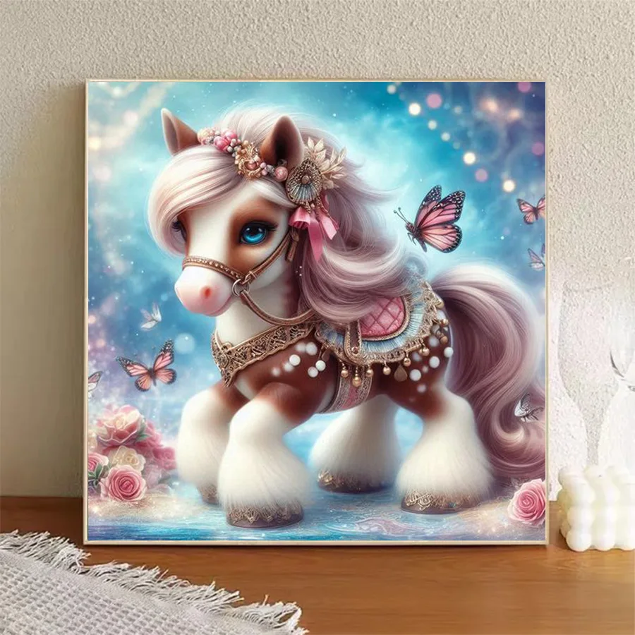 1 piece - 5D-DIY - Flocking cloth - Special drill - Diamond painting - Horses, butterflies - Mosaic Diamond art