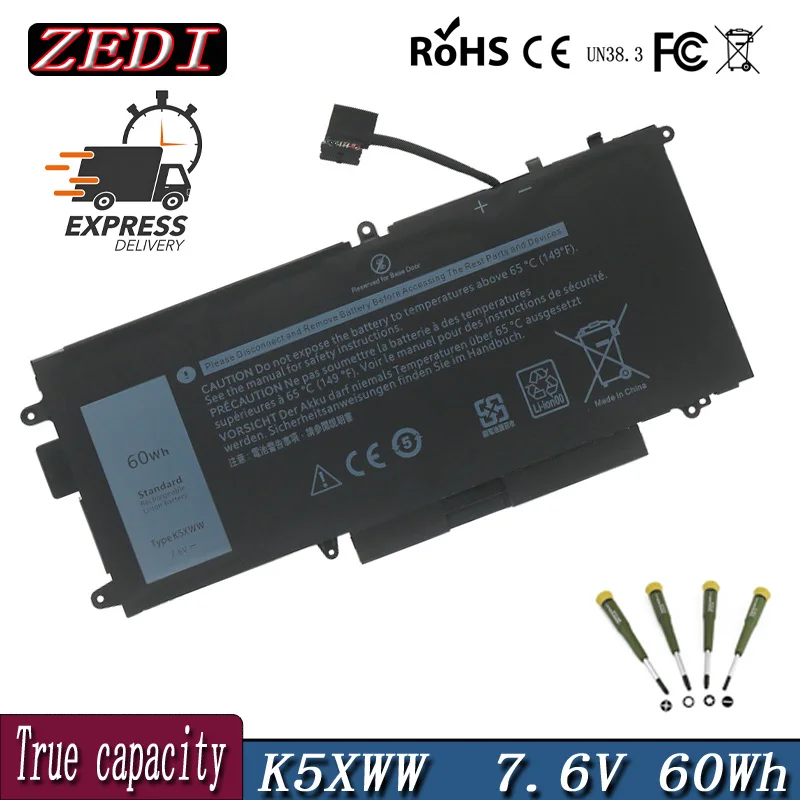 ZEDI K5XWW new Laptop Battery for DELL Latitude 5289 7389 7390 2-in-1 Series Notebook 71TG4 725KY N18GG 7.6V 60WH