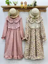 Japan Style Mori Girl Autumn Print Corduroy Dress Knit Patchwork Dress Women Japan Style Cotton Thick Dress