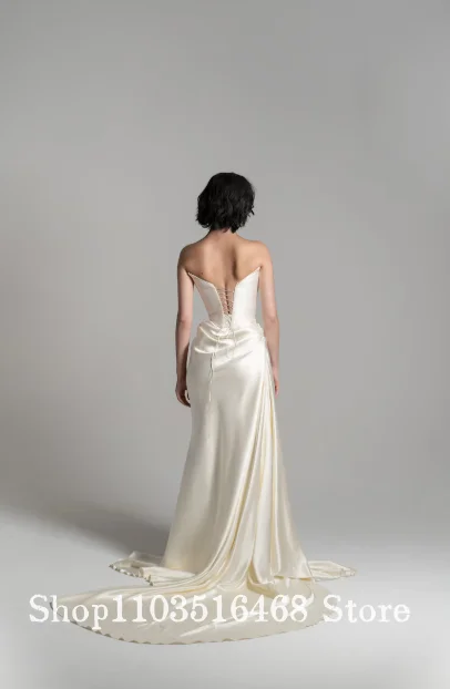 Off white Cream Wedding Dress With Draped Satin Skirt Basque Waist Fitted Floor Length Train Bridal Gown Customised