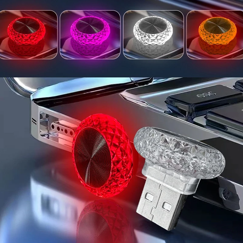 Car USB Ambient Light Mini LED Decorative Atmosphere Lamps for Auto Interior Environment Light Computer Portable Light Plug Play