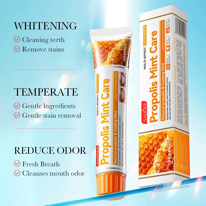 Propolis Mint Teeth Care Toothpaste Anti Cavities Freshen Breath Remove Plaques Deep Clean Whiten Protect Strengthens Teeth