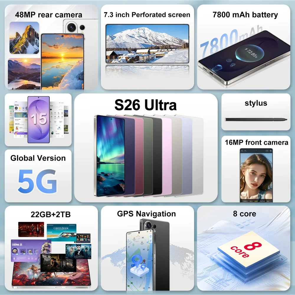 K-Touch HOT NEW Mobile Phones For S26 Ultra Smartphone Android 15 Smartphone 5G Dual Card Dual Standby Cell phone 7.3 Inch 16+48MP Camera 22GB+2TB 7800mAh Battery Face Unlocked Global Version Cellphones