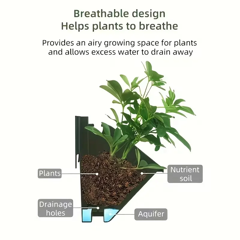4 pcs Black/Green Automatic Watering Wall-Mounted Plant Pots, Suitable for Indoor/Outdoor Vertical Stacking Hanging Plantation