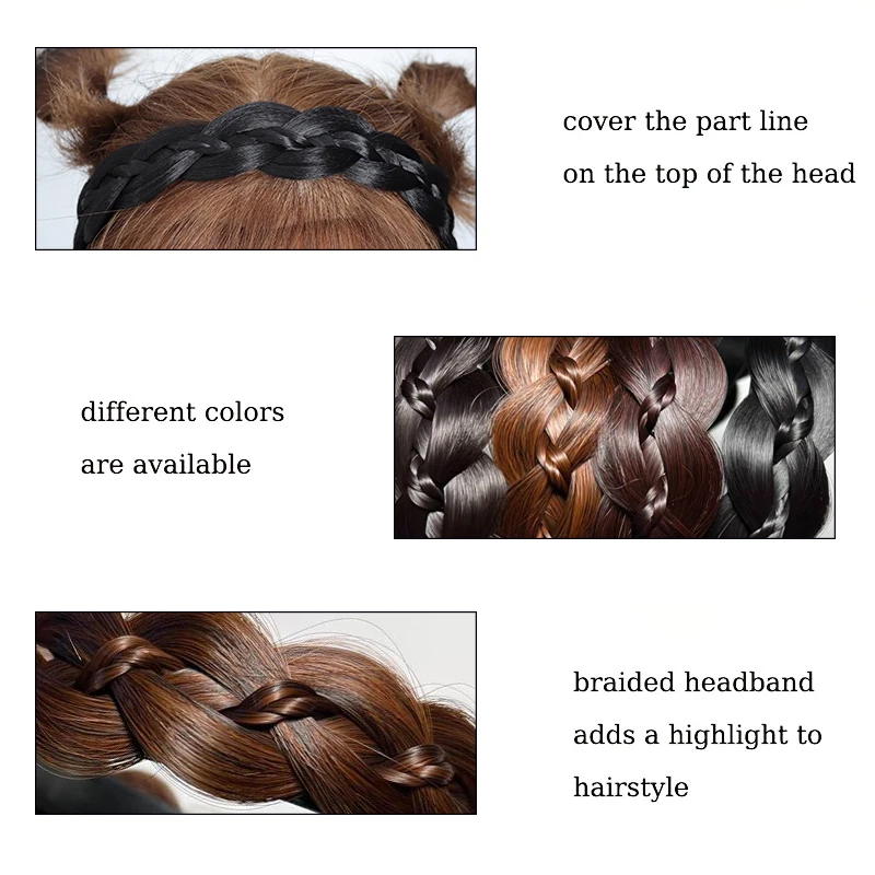 مضفر الشعر عقال هيربيسي الاصطناعية المرأة شعر مستعار أسود براون المنسوجة يدويا مضفر هيرباند للفتيات الاستخدام اليومي إكسسوارات الشعر #3