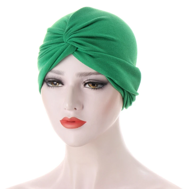 Women Muslim Frontal Cross Bonnet Hijab Turban Hat Simple Solid Color Chemo Cap Head Scarf Headwrap Chemotherapy Hoodie Hat