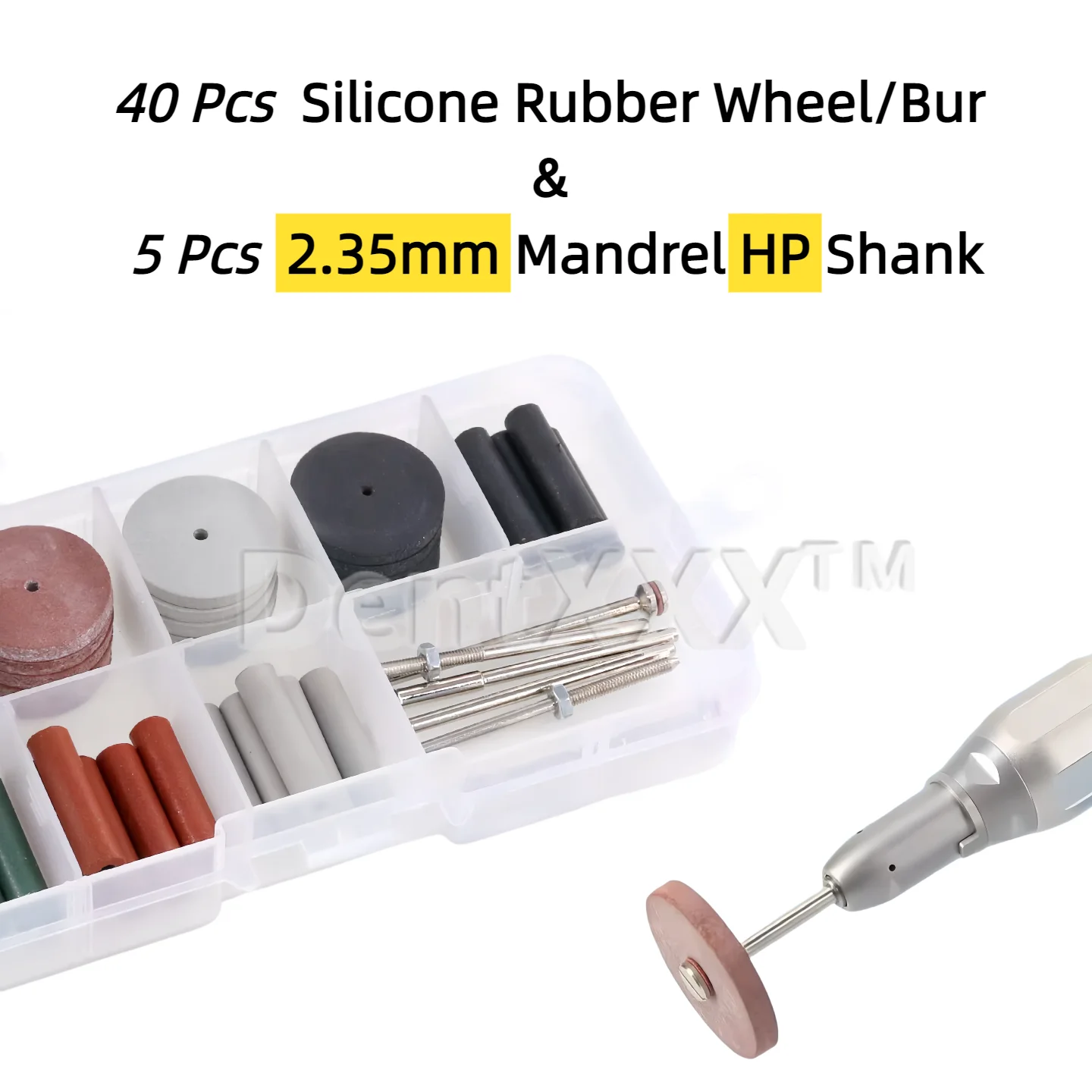 45-Piece Silicone Rubber Polishing Wheel Kit, 40 Laboratory Industrial Nail Polishing Wheels, 5 Mandrel Handles, Manual Grinding and Polishing Rotary Tool Accessories