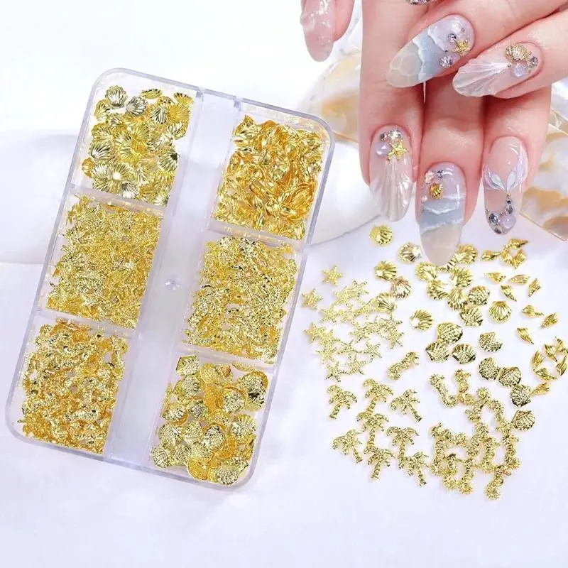 Seashell Starfish Nail Charms 3D Conch Nail Art Decorations Summer Metal Nail Studs Manicure Acrylic Nail Supplies