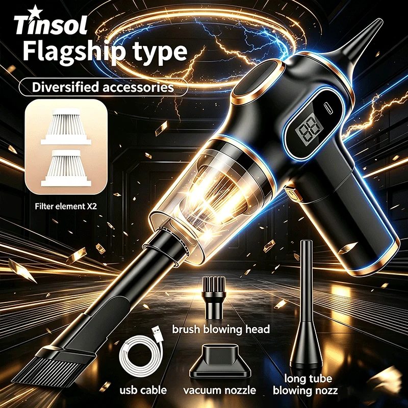 TINSOL 무선 차량용 진공청소기, 디스플레이 화면 탑재, 카펫, 소파 및 차량 내부 청소에 적합합니다.