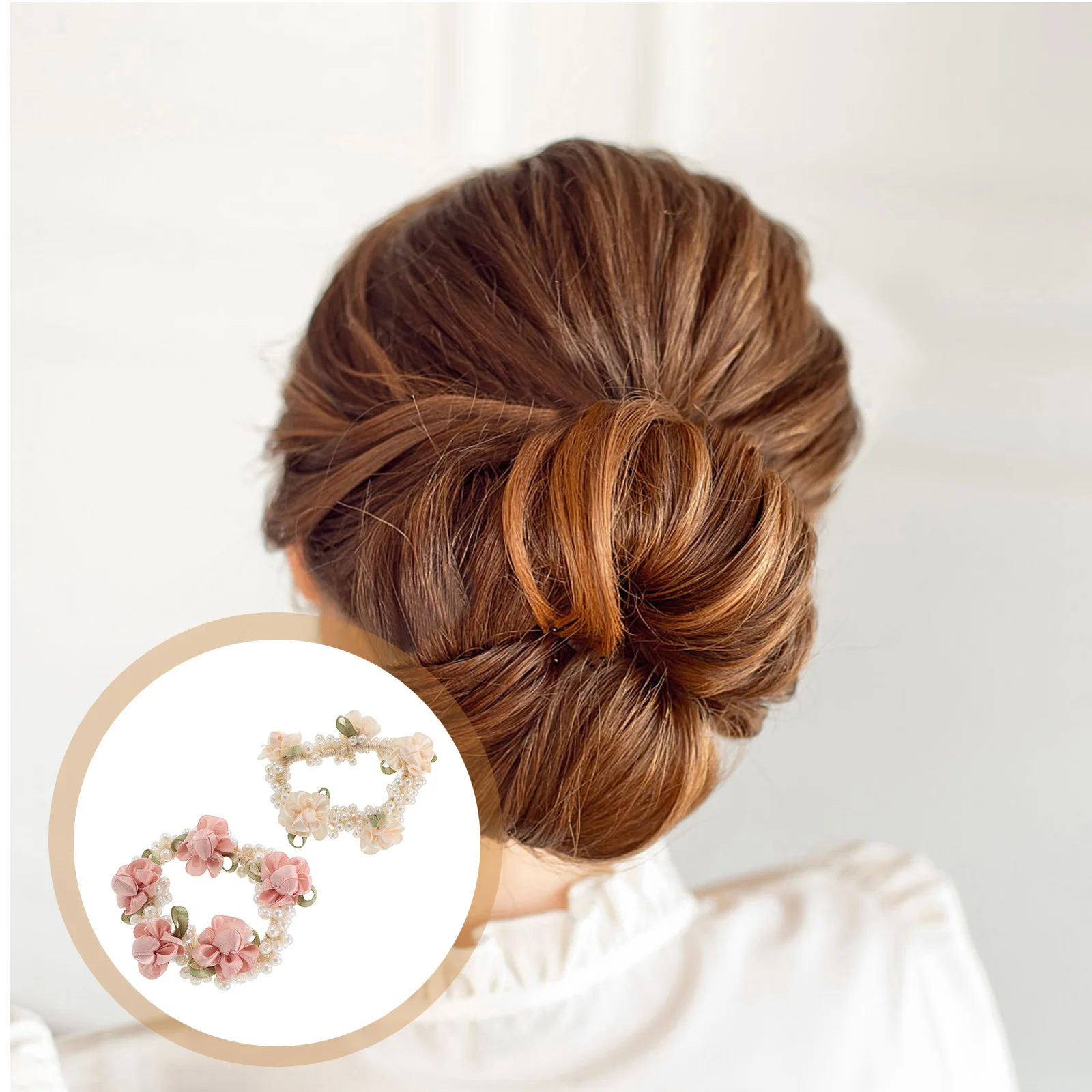 

2Pcs Pearl Hair Ties Elegant Rose Ponytail Holders Soft Material Accessories for Women Daily Wear Special Occasions