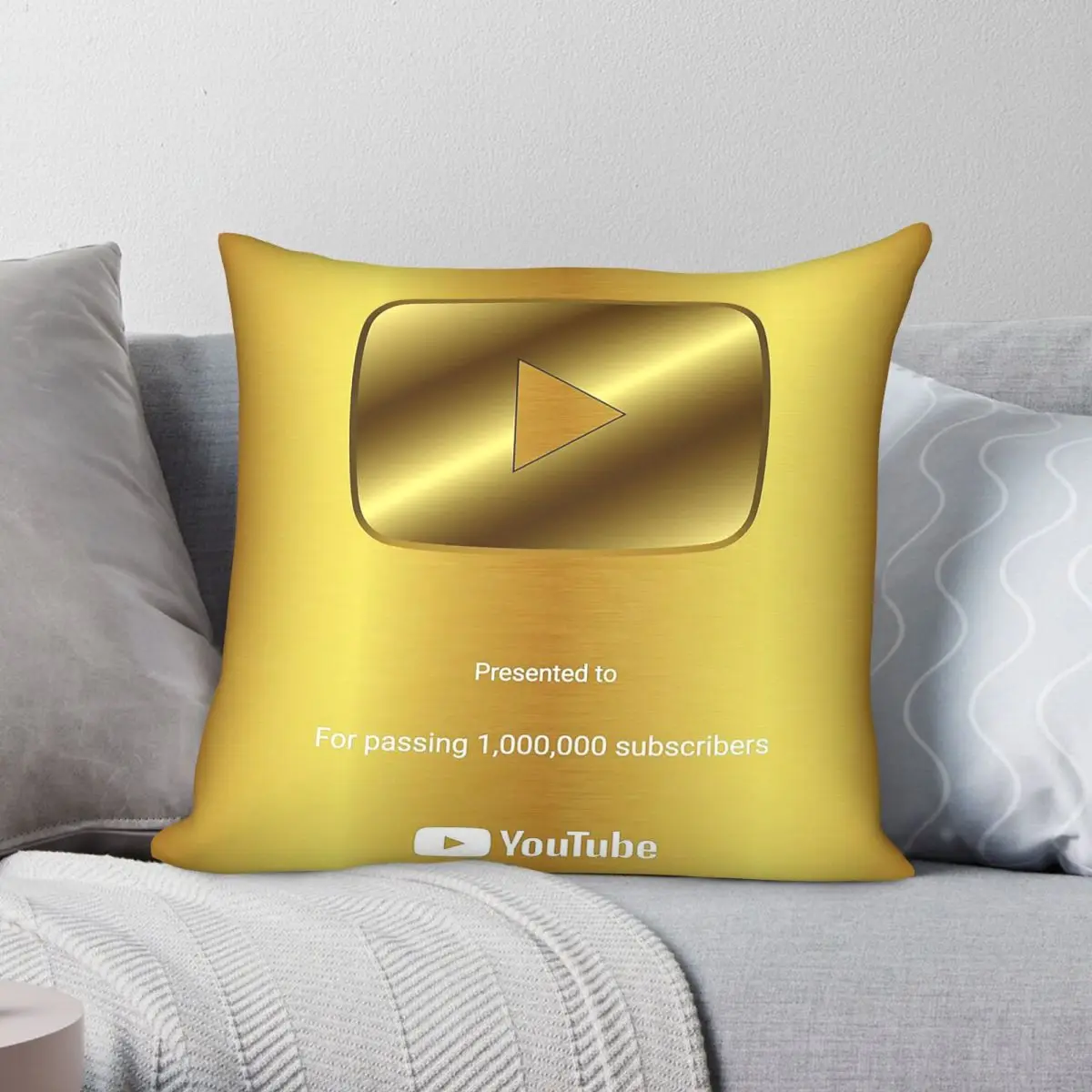 Youtube Play Button Award Square Pillowcase Polyester Linen Velvet Printed Zip Decor Throw Pillow Case Bed