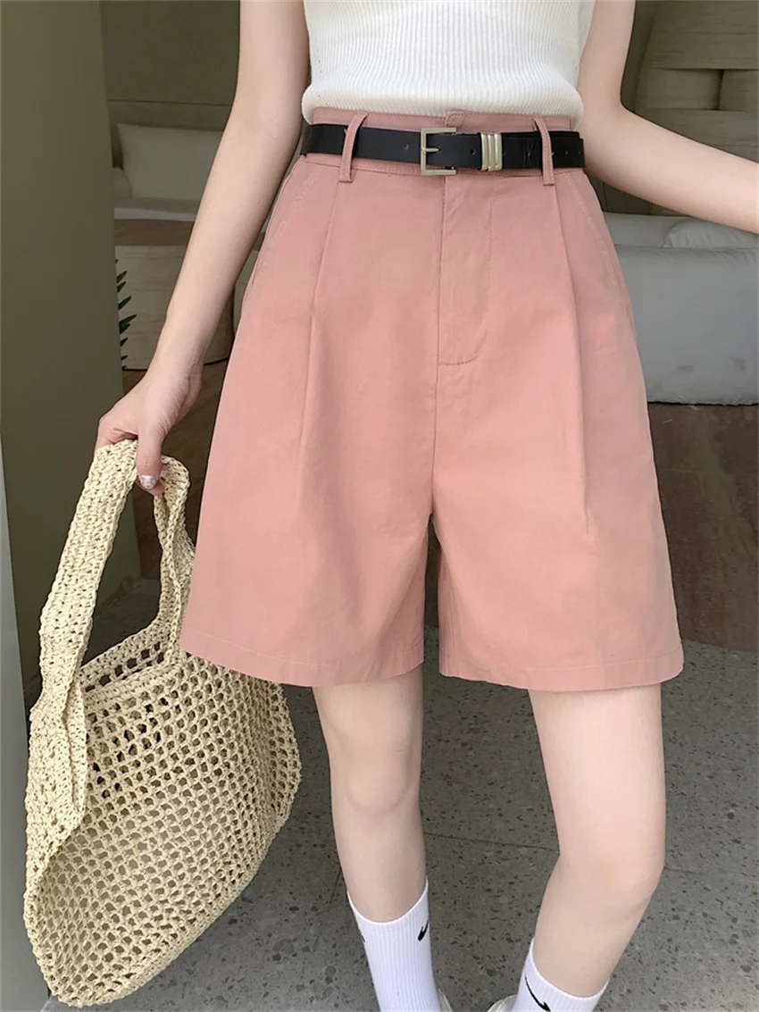 

Alien Kitty Women Slim Shorts 2023 Chic Solid High Waist Summer Loose New Casual Work Wear Minimalist Wide Leg Half Pants