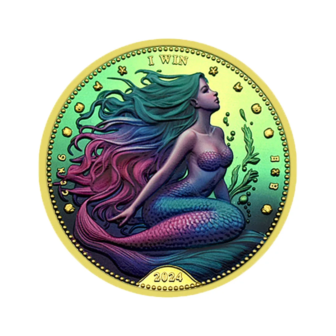 Moneda conmemorativa periférica de cuento de hadas para niños de sirena, insignia de colección chapada en oro, regalo coleccionable