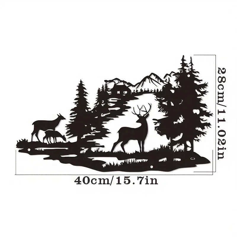 CIFBUY Metal Crafts Home Decoration Wrought Iron Wall Decoration Art Deer Forest Silhouette Modern Minimalist Decorations