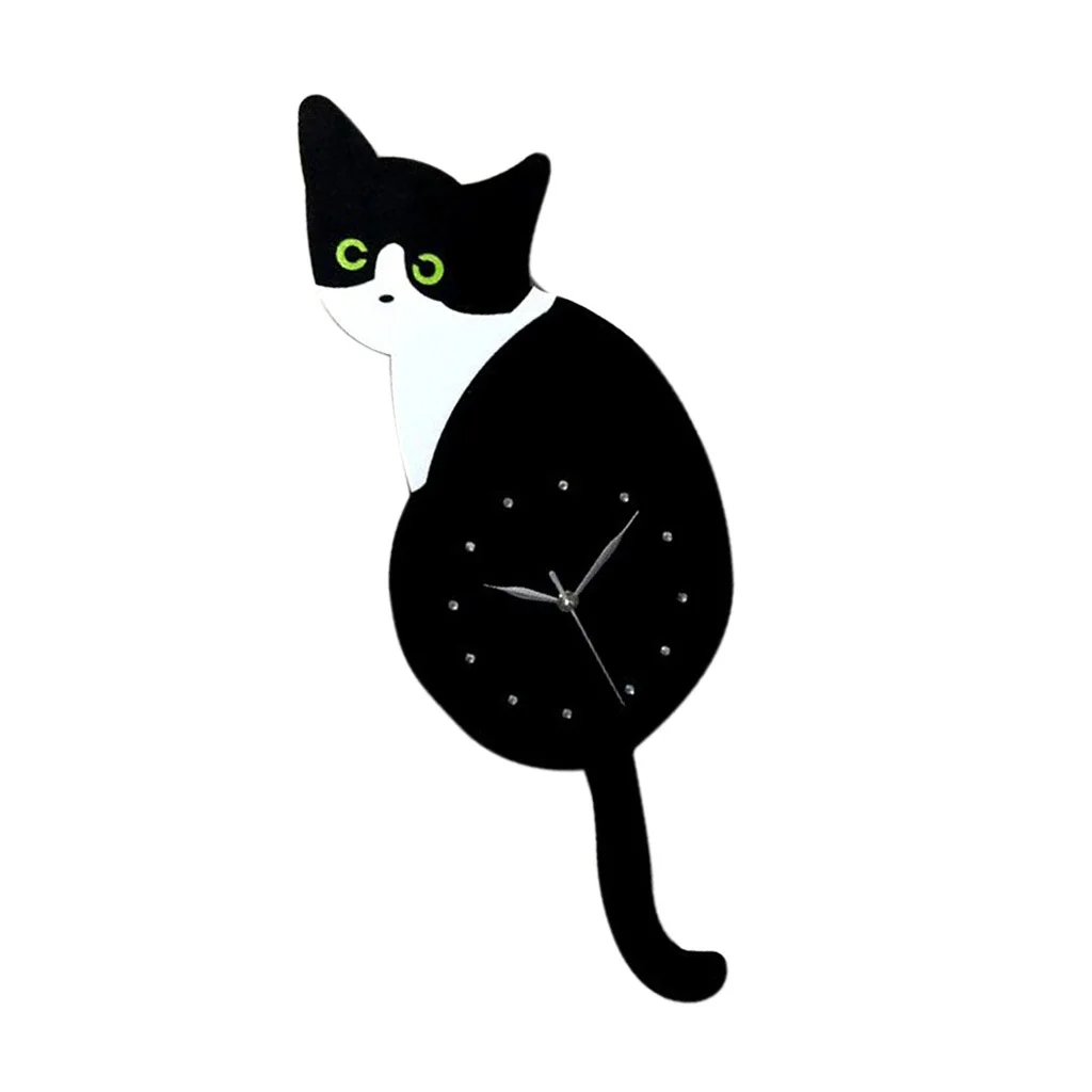 3D Tail Wagging Cat Dog Wall Clock Silence Clock Bedroom Home Decoration Spotted Cat