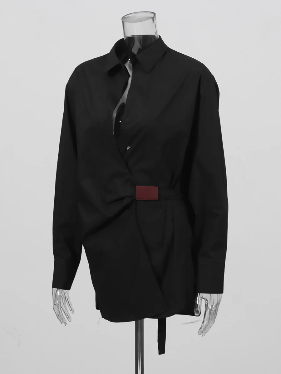 Vestido estilo desplazamiento con temperamento para mujer, vestido camisero corto plisado asimétrico, novedad de otoño 2025, negro