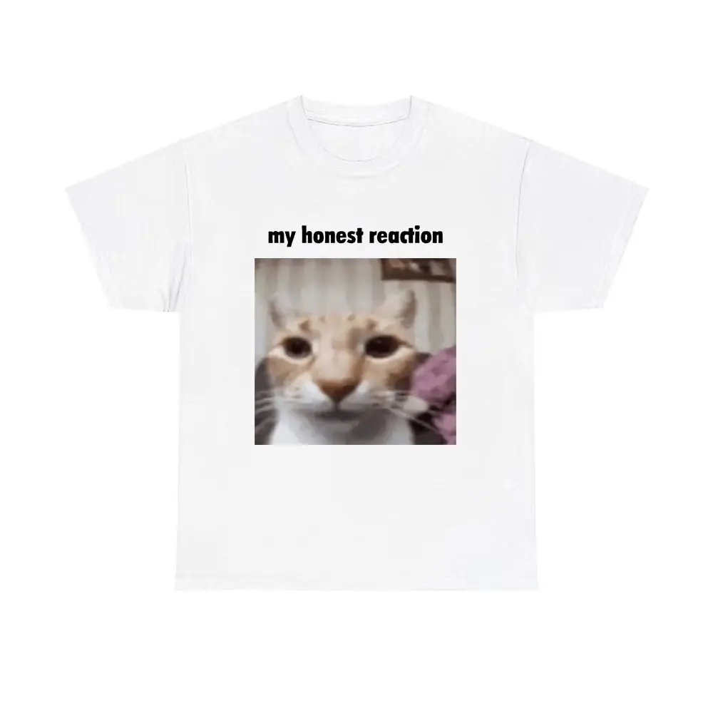 My True Reaction T-shirt: Funny Cat Emoji Pure Cotton Casual Short-sleeved Shirt for Men, Jokes and Humor