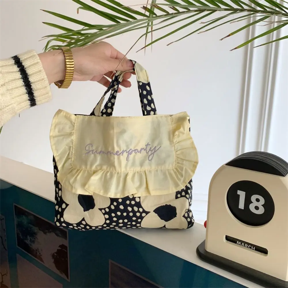 

Printed Floral Embroidery Canvas Bag Lace Bucket Bag Print Cloth Bag Countryside Style Tote Bag Canvas Shoulder Bag Women