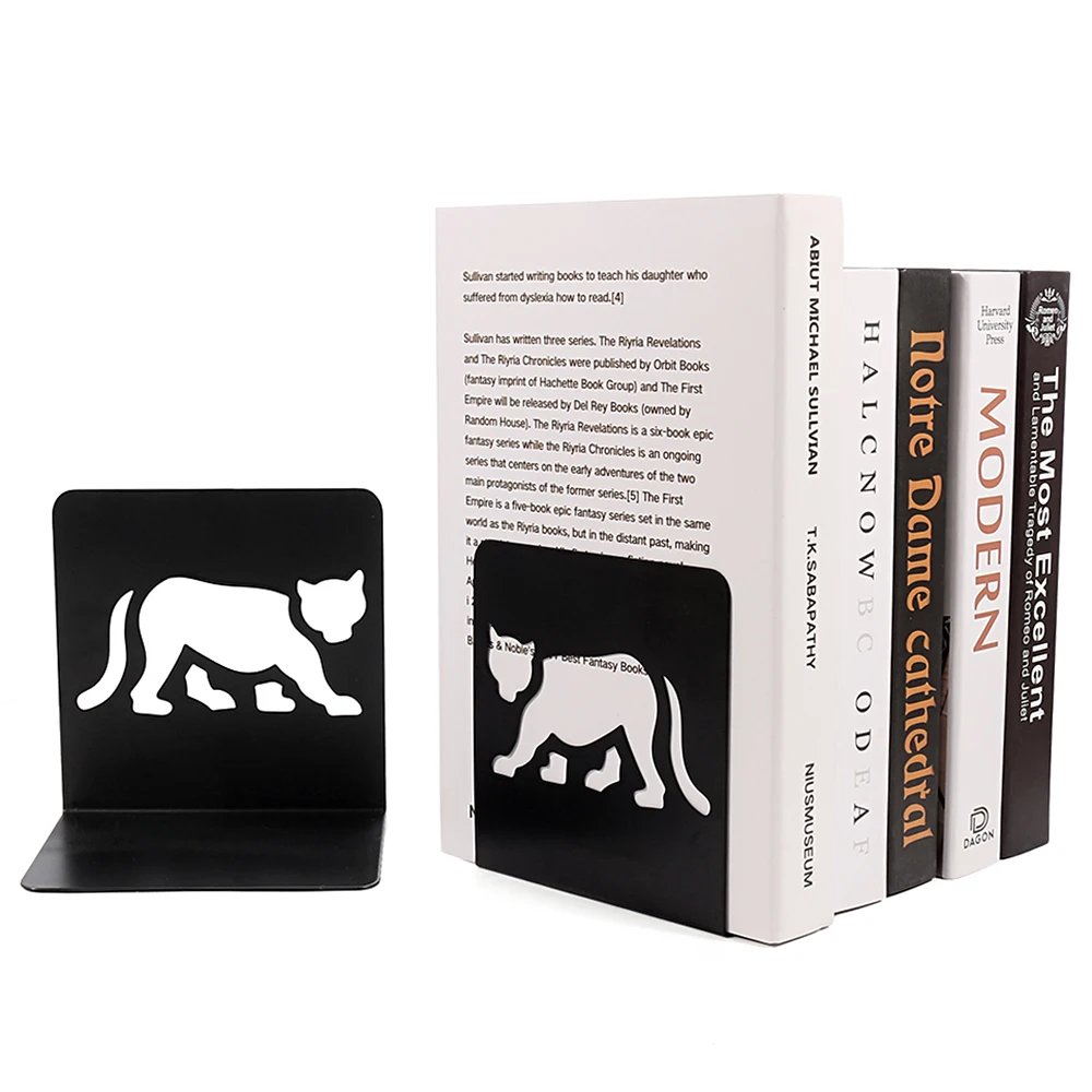 

leopard Hollow-out Metal Bookends Hourglass Design Metal Bookends for Home Office Decorative Book Stoppers Book Holders