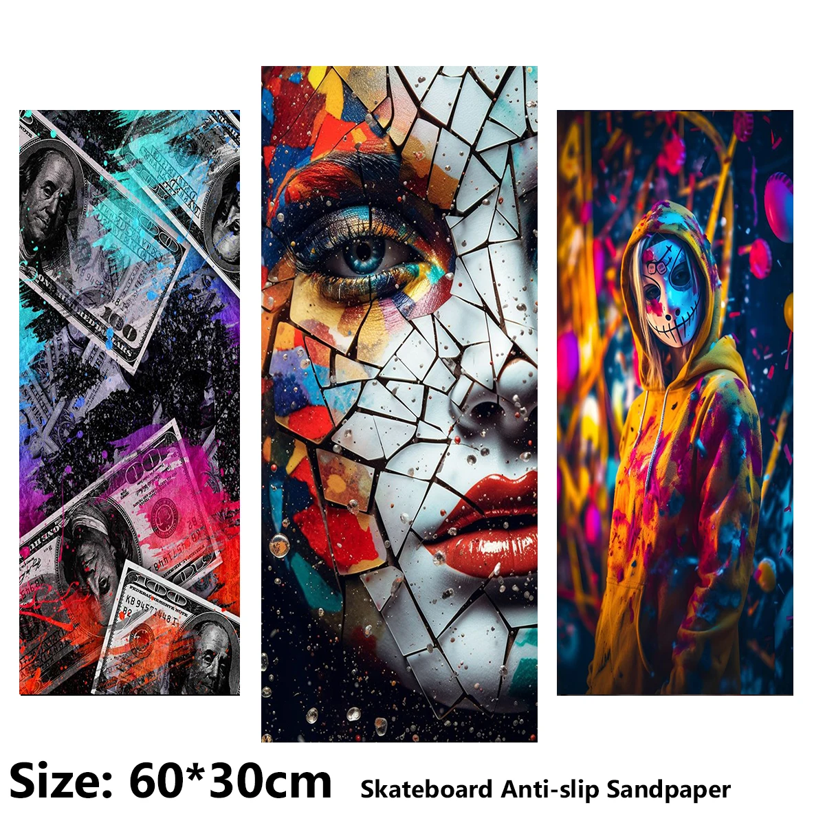 Broken Messy Mural Pattern Electric Scooter Anti-slip Sticker Sandpaper Skateboard Grip Tape Sheet 60*30cm