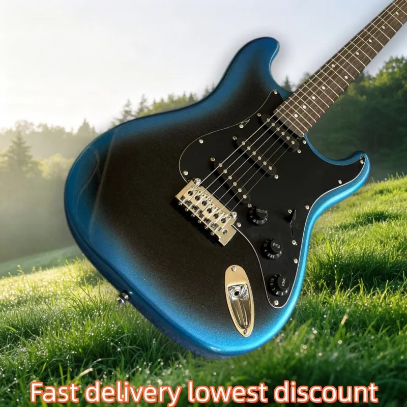 Blue Black Gradient ST Style 6 String Electric Guitar Three Single Pickups Tremolo Bridge for Beginner Blues Rock Playing Unisex