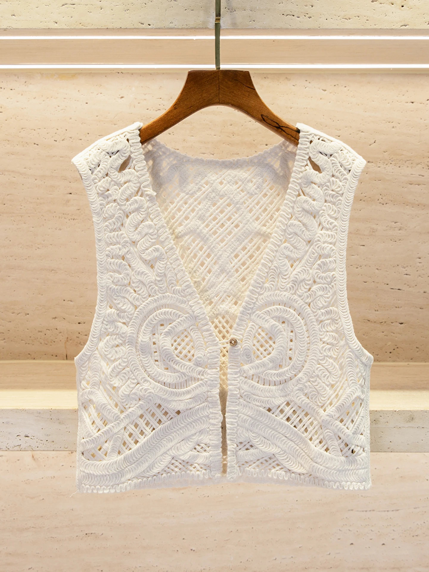 

High-End Women's Knitted Hollow out V-Ne Vest Autumn Faion Commute Sle ort Length Single Button Closure Color