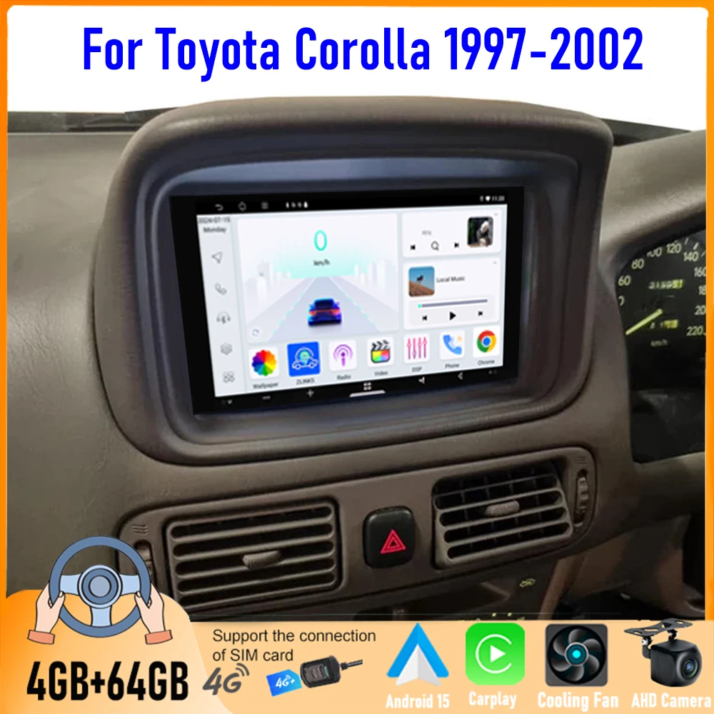 7''For Toyota Corolla 1997-2002 Car Radio Android GPS Navi Head Unit Carplay Apple Android Bluetooth Camera Google Map FM Stereo