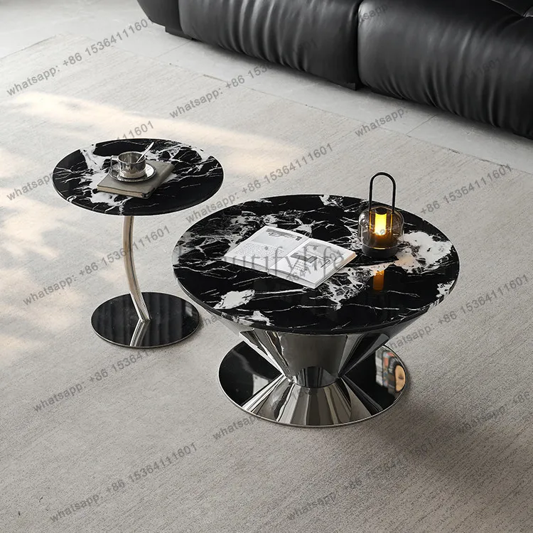 

Light luxury minimalist marble coffee table simple modern size round combination