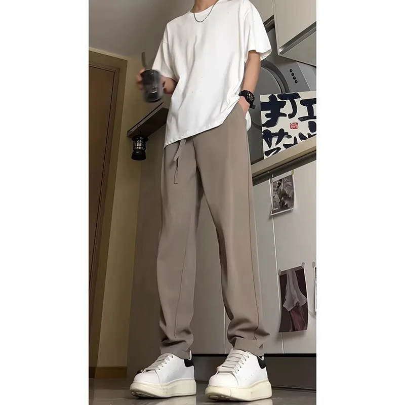 

Ice Silk Men's Summer Qui Dry Khaki Casual Pants Drapey Sli High-End Feel American Sle Leisure Trousers Straight Leg