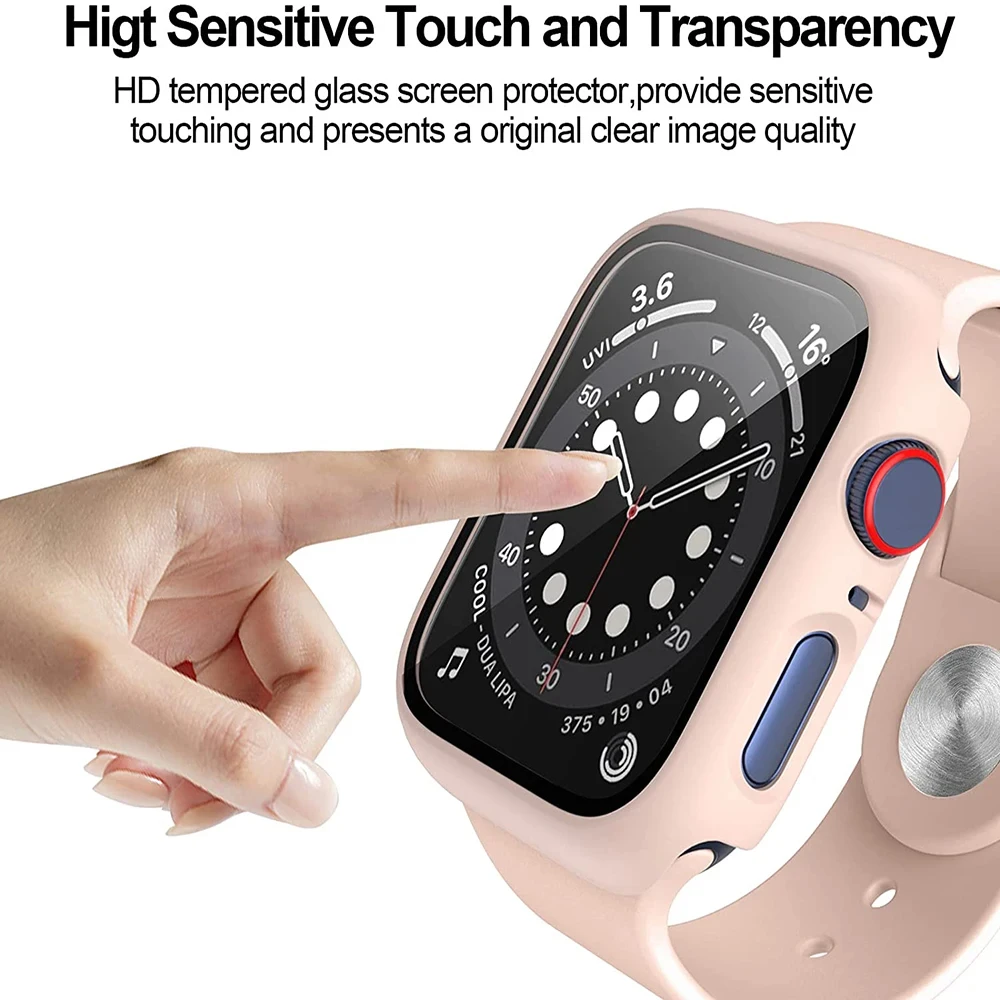 Screen Protector Case for Apple Watch Series 8 7 6 SE 5 4 3 44mm 40/45mm iwatch 41/42mm 38mm glass+cover Apple watch Accessories