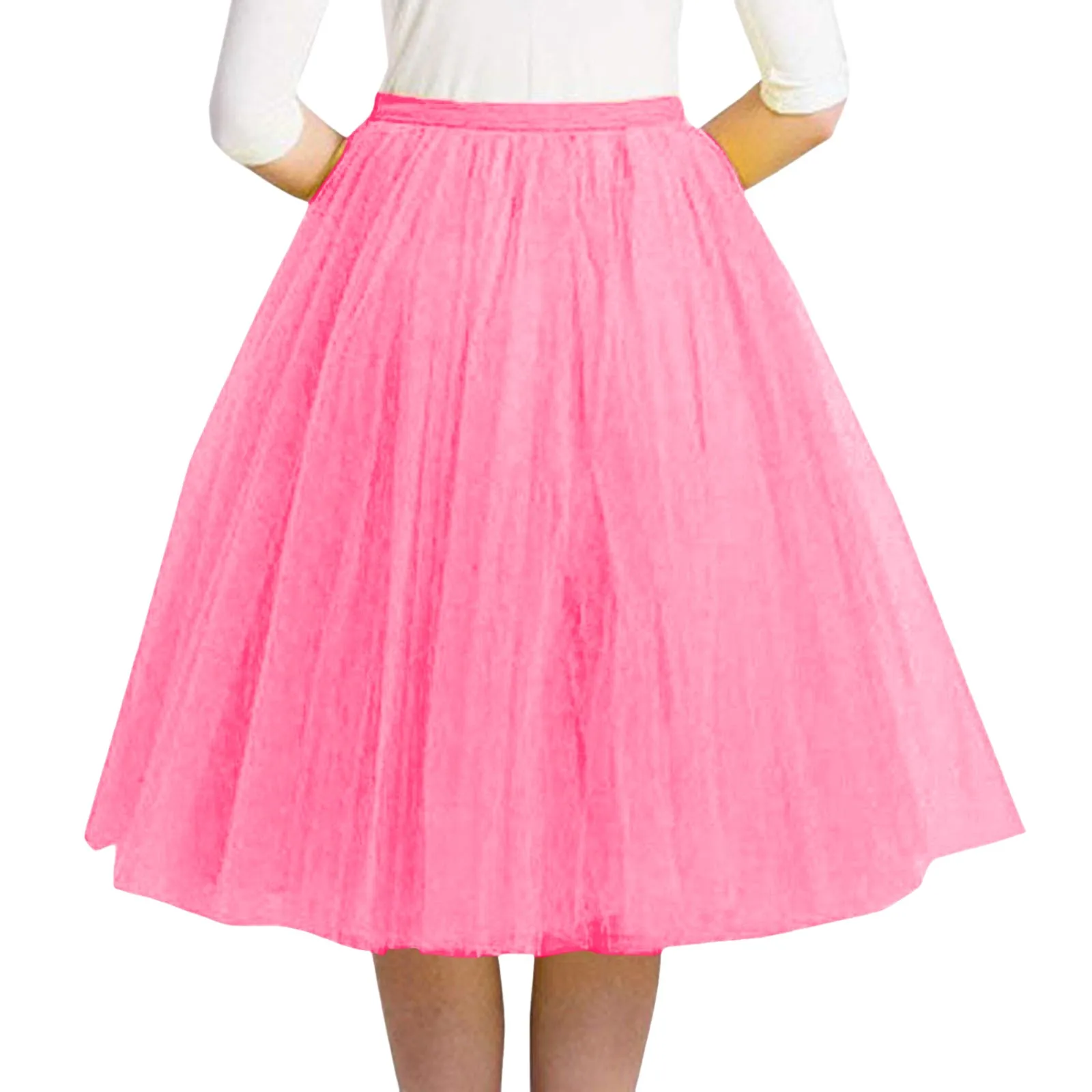 Knee High Pettiskirt For Women Mesh Tulle Tutu Ball Dancewear Half Skirt Carnival Birthday Party Princess A-Line Pleated Skirts